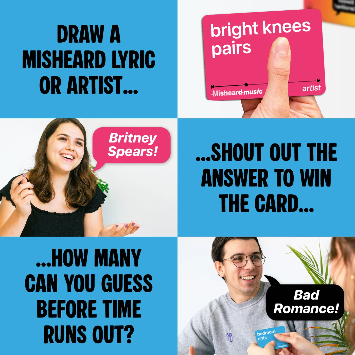 How Misheard Music works - draw a card, shout out the answer